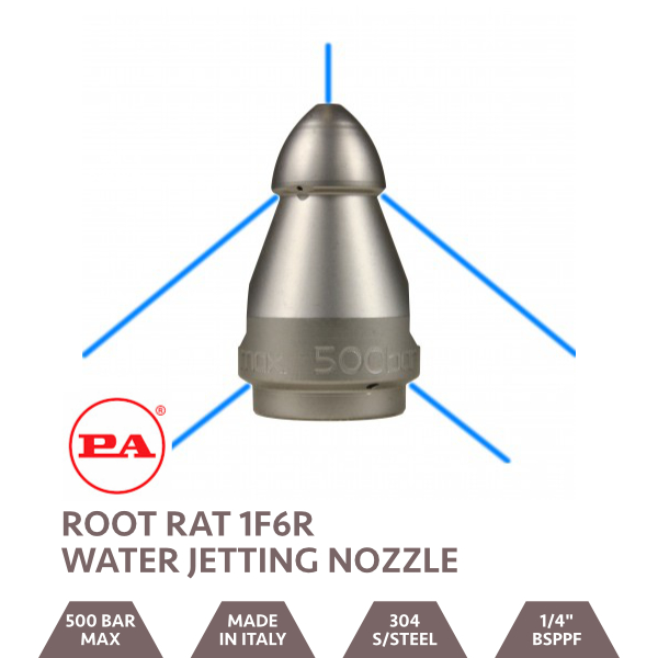 Root Rat Fixed Water Jetting Nozzle 1F6R 1/4 BSPPF
